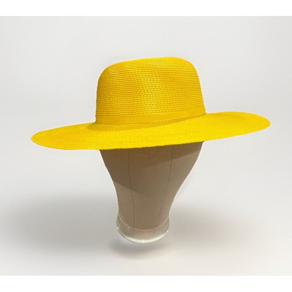 Yellow Wide Brim Straw Summer Church Hat With Ribbon 100% Polypropylene No Brand